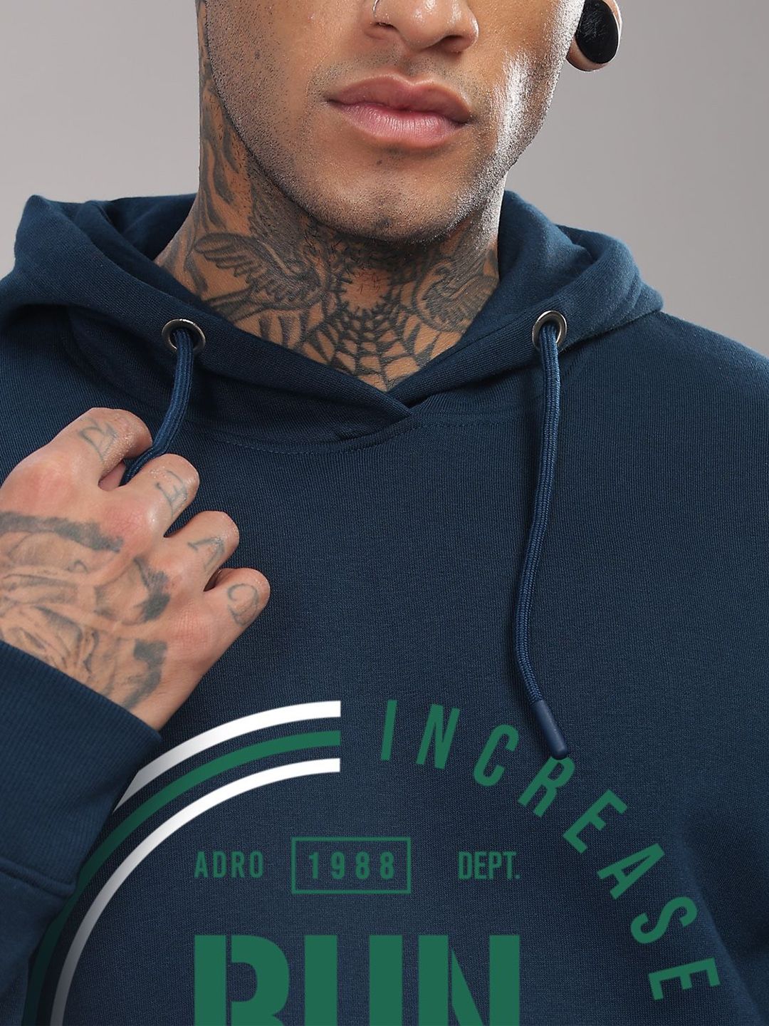 ADRO Men Typography Printed Hood Cotton Pullover Sweatshirt