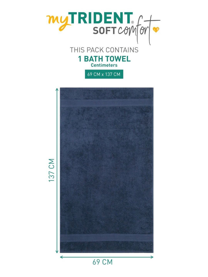 MYTRIDENT Navy Blue Cotton 500 GSM Bath Towel