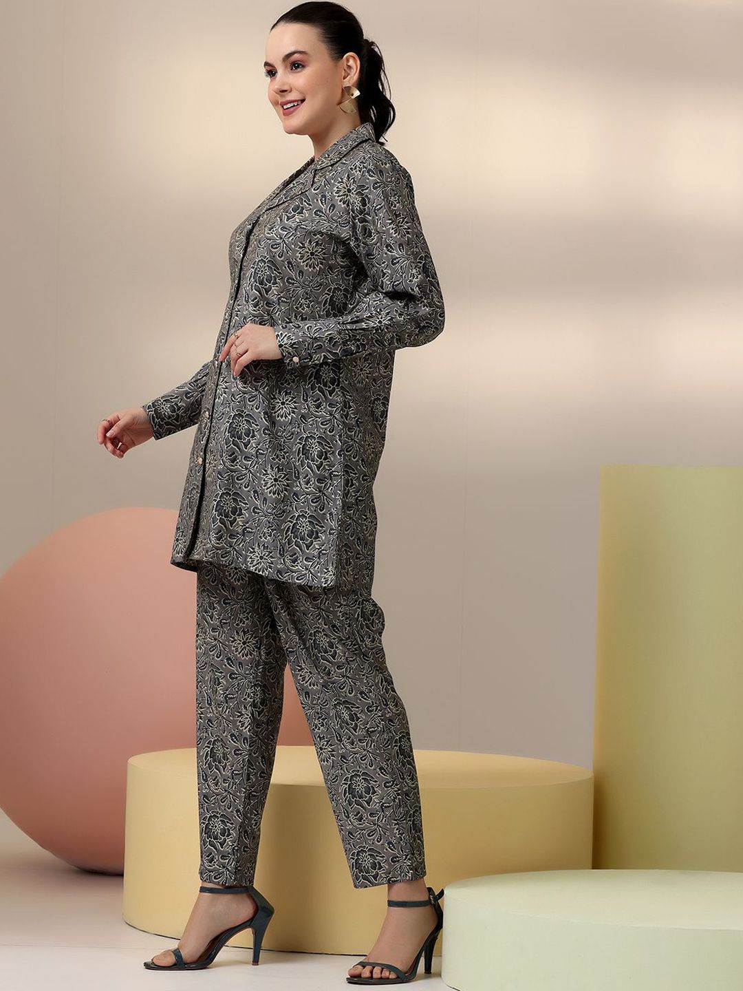 Libas Floral Printed Long Sleeves Shirt With Trousers
