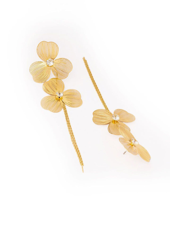 VOGUE PANASH Gold-Plated Artificial Stones Studded Floral Shaped Drop Earrings