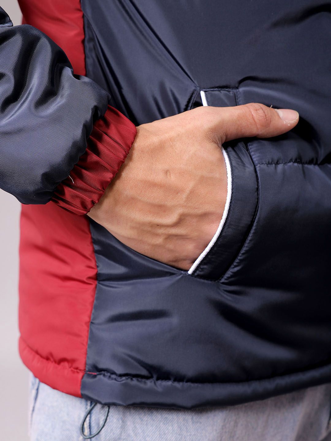 The Indian Garage Co Men High Neck Colourblocked Puffer Jacket