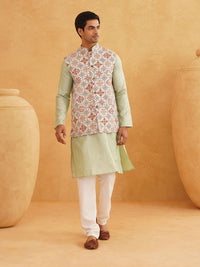 SOJANYA Motif Etnik Reka bentuk tenunan Kurta Kolar Mandarin Dengan Jaket Churidar Dan Nehru