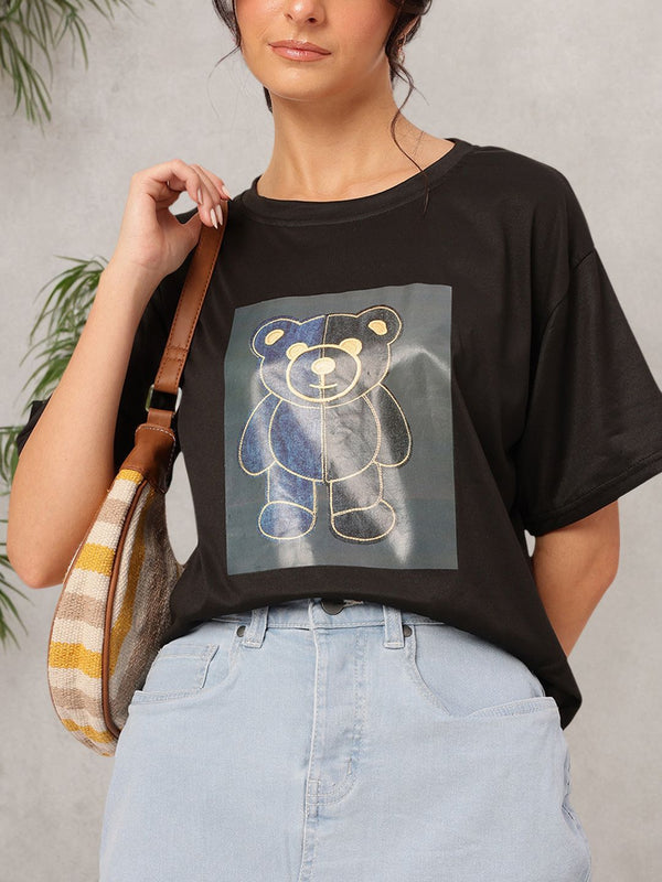 DressBerry Cozy Essentials Printed Relaxed Fit T-shirt