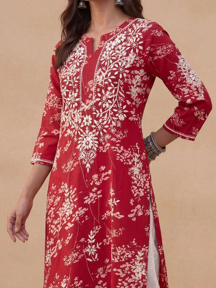 House of Chikankari Women Embellished Thread Work Kurta