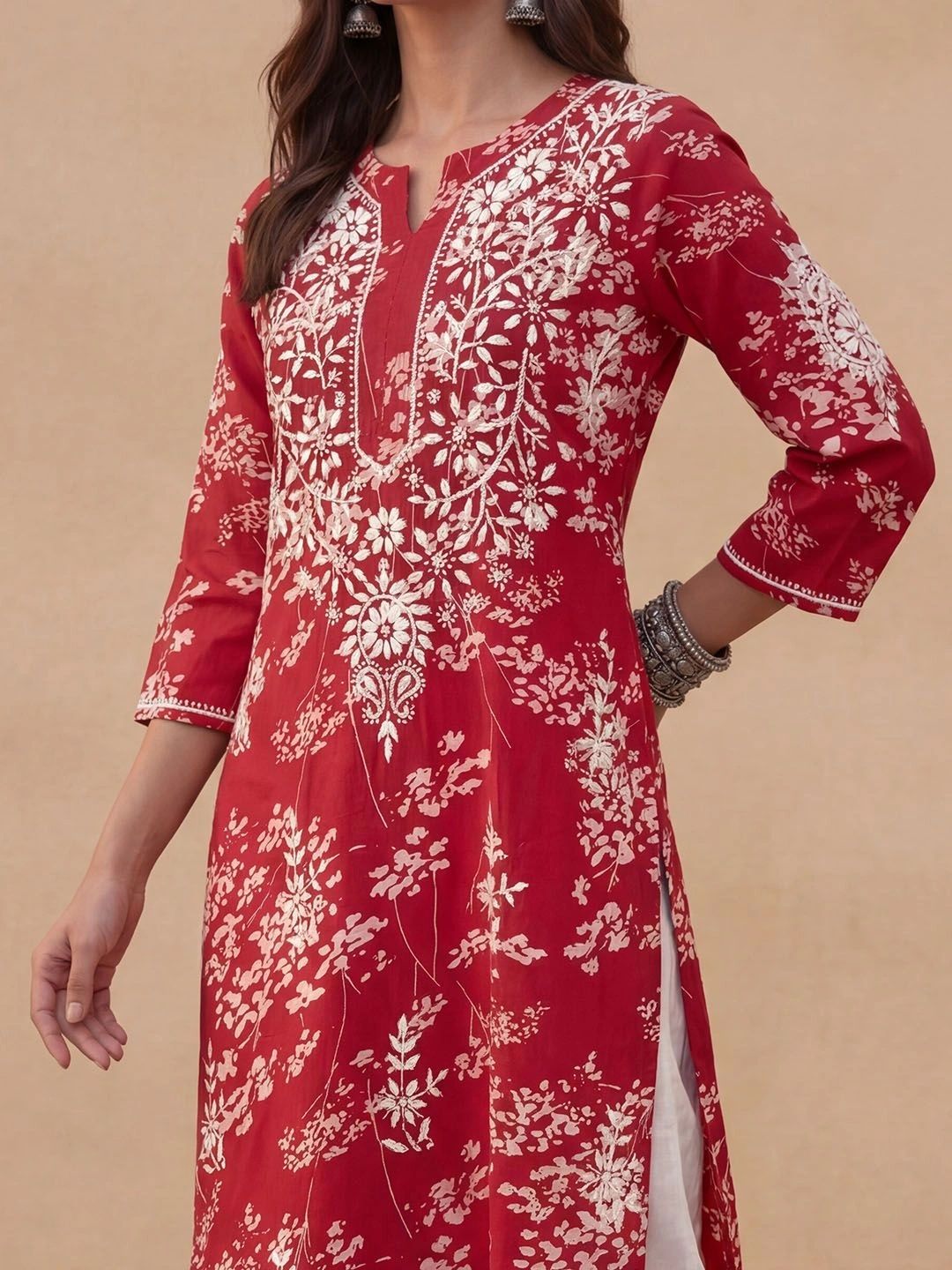 House of Chikankari Women Embellished Thread Work Kurta