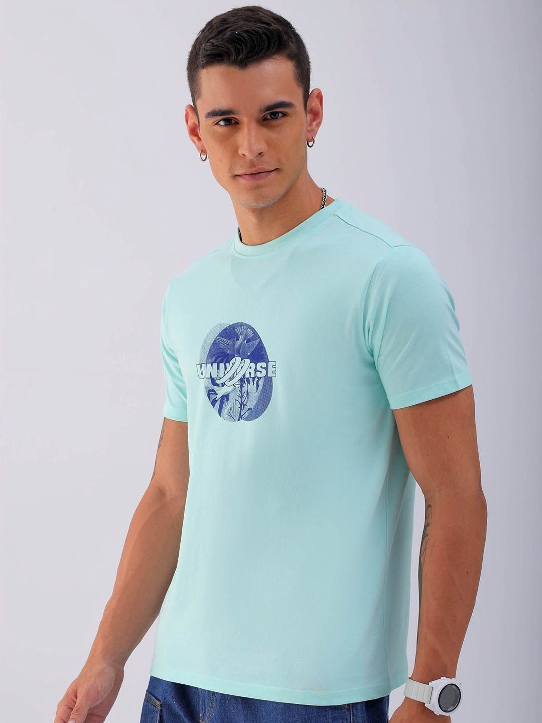 The Indian Garage Co Men Graphic Printed Round Neck Pure Cotton Slim Fit T-shirt