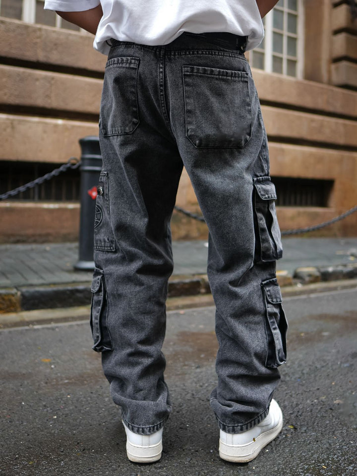 Powerlook Men Loose Baggy Fit Pure Cotton Denim Cargos