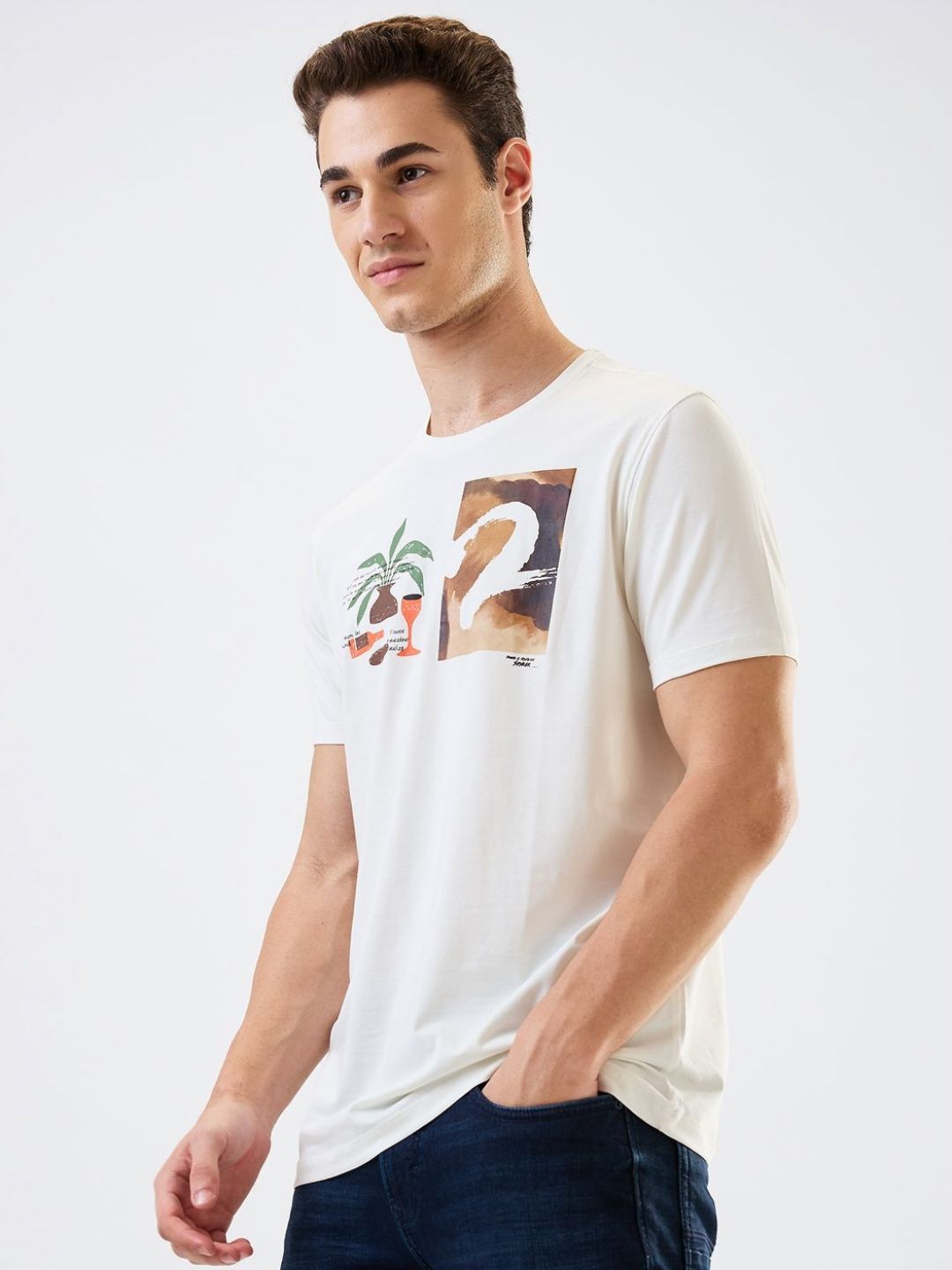 SPYKAR Men Graphic Printed Round Neck Cotton Slim Fit T-shirt