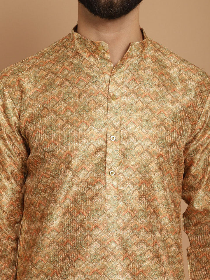 Anouk Men Mustard Yellow Ethnic Motifs Thread Work Pathani Kurta