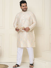 SOJANYA PLUS Geometric Embroidered Thread Work Silk Cotton Straight Kurta with Pyjamas