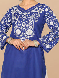 HOUSE OF KARI Floral Embroidered V-Neck Cotton Straight Falak Kashmiri Kurta