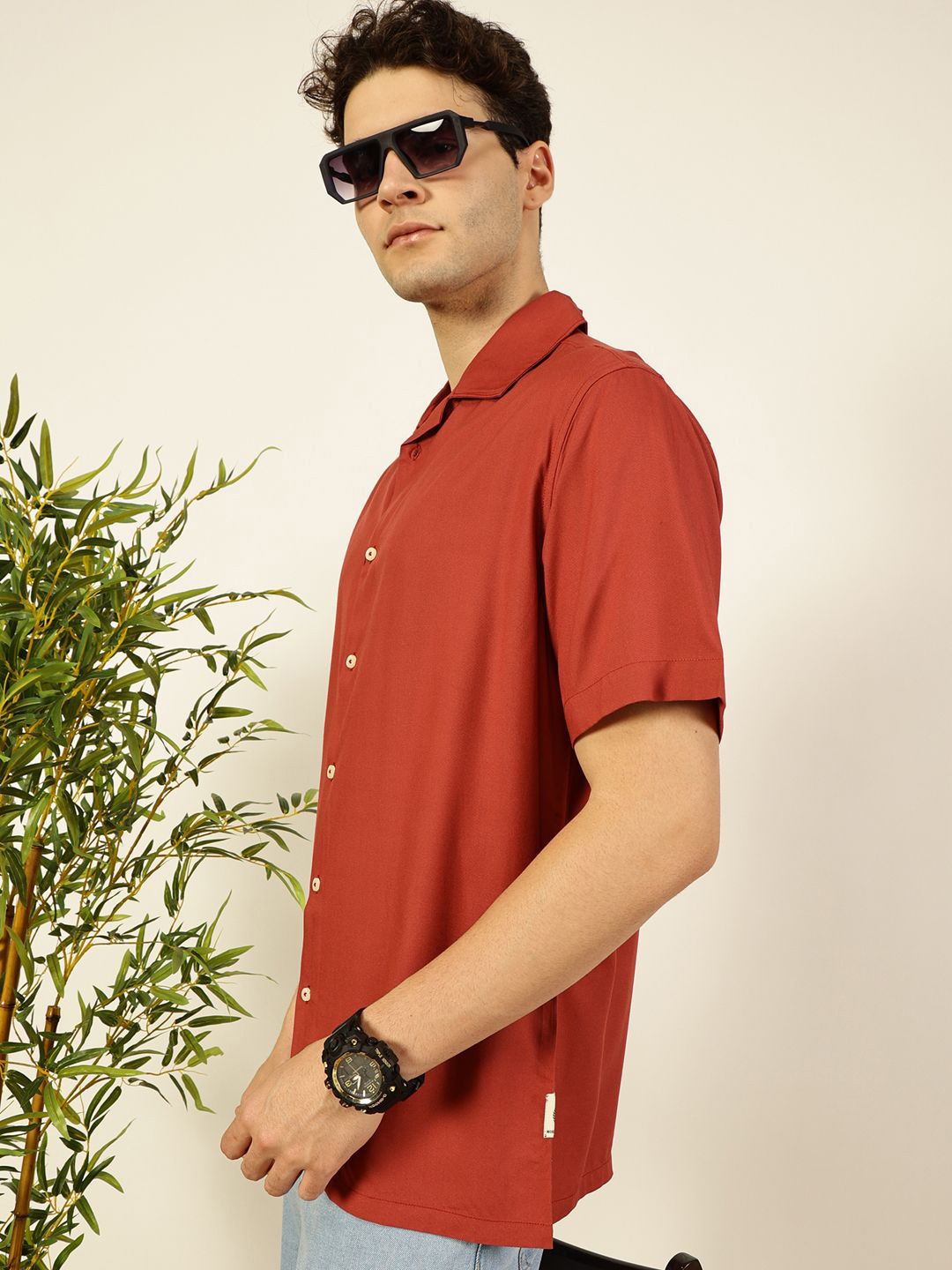 Thomas Scott Men Premium Cuban Collar Solid Oversized Casual Shirt