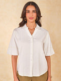 AND Print Mandarin Collar Shirt Style Top