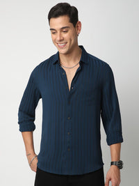 VASTRADO Men Classic Spread Collar Vertical Striped  Slim Fit Casual Shirt