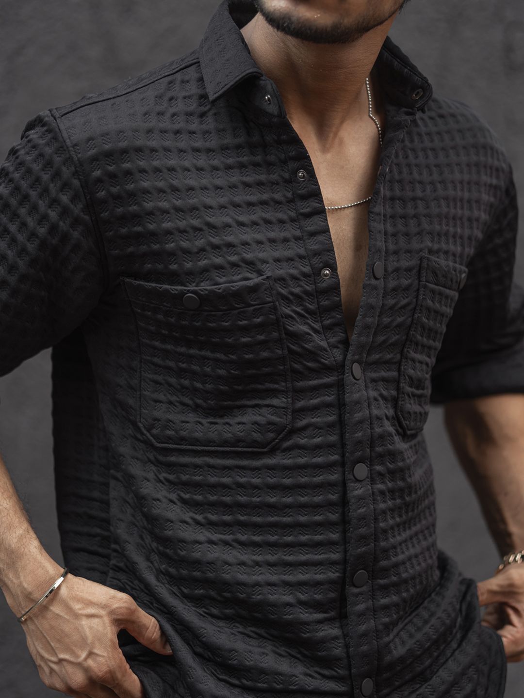 Powerlook Men Spread Collar Textured Relaxed Fit Casual Shirt