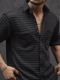 Powerlook Men Spread Collar Textured Relaxed Fit Casual Shirt