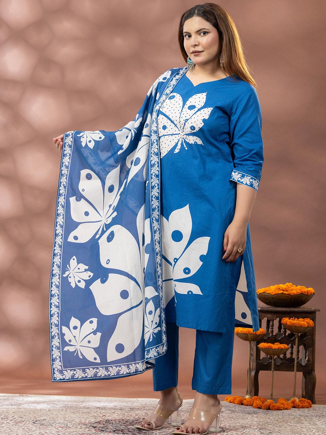 Kurta Bercetak Bunga Mamicha Wanita dengan Palazzos & Dupatta