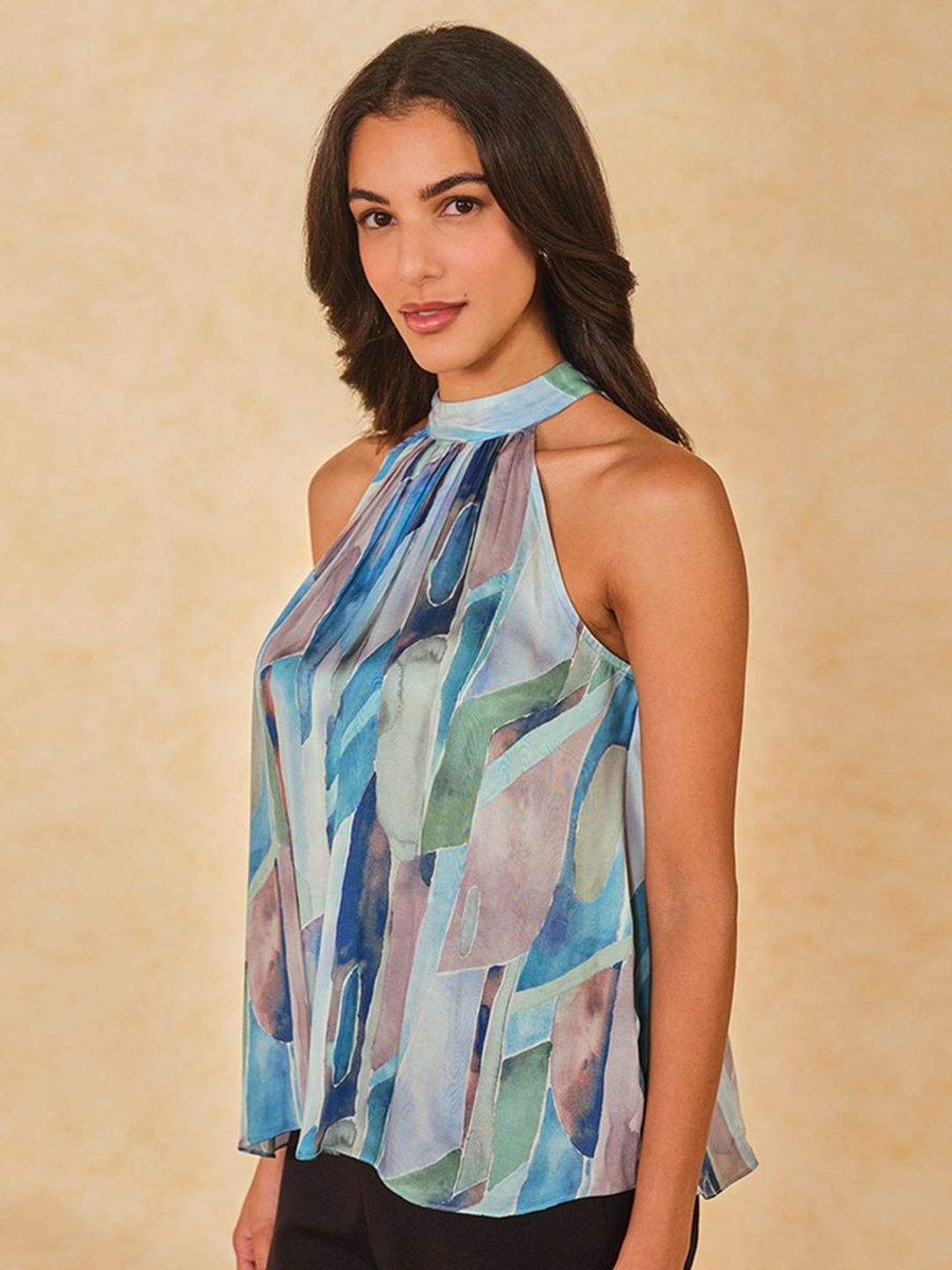 AND Women Abstract Printed Halter Neck Top