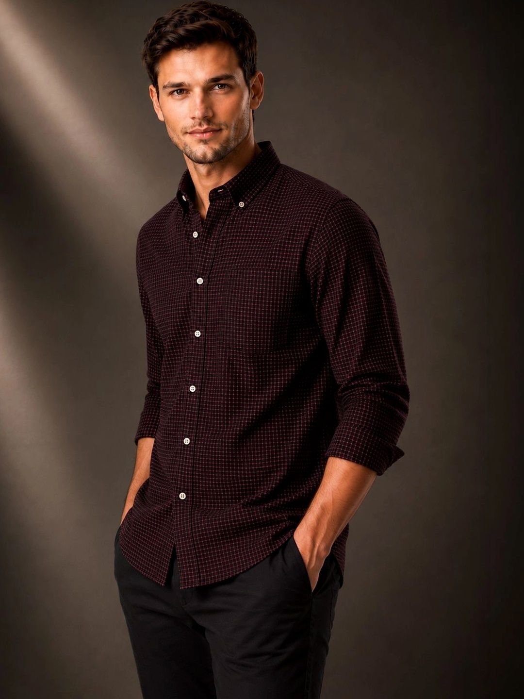 ADRO Men Standard Micro Checked Baju Separa Formal