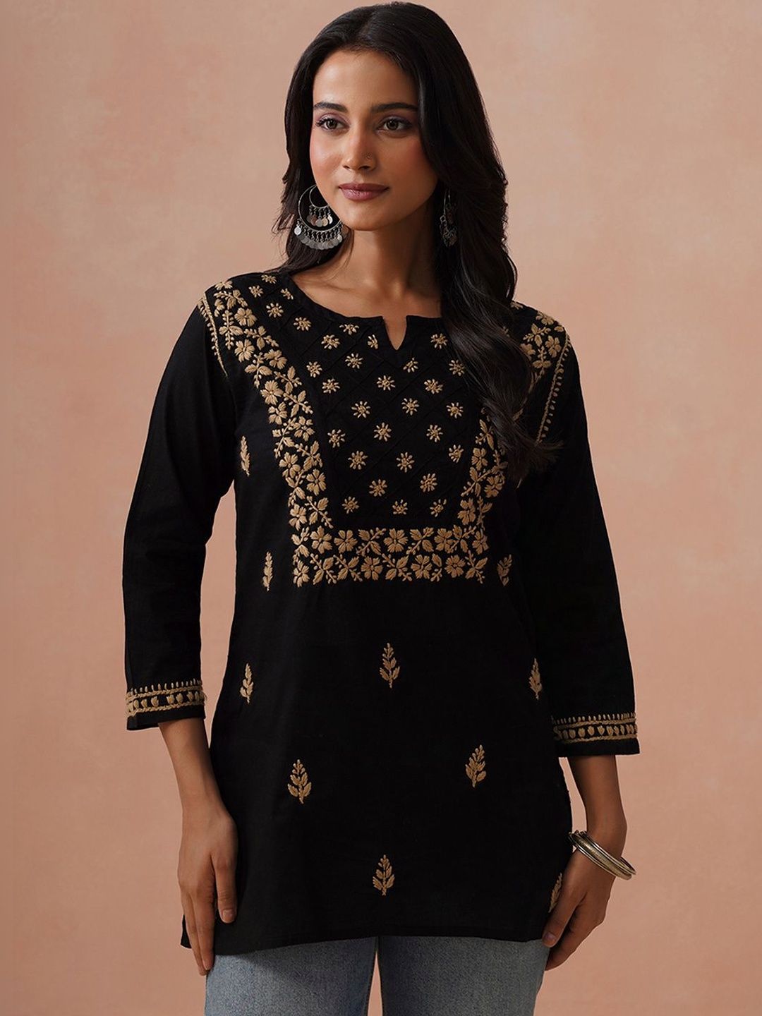Rumah Wanita Chikankari Motif Etnik Sulam Benang Kerja Kurta