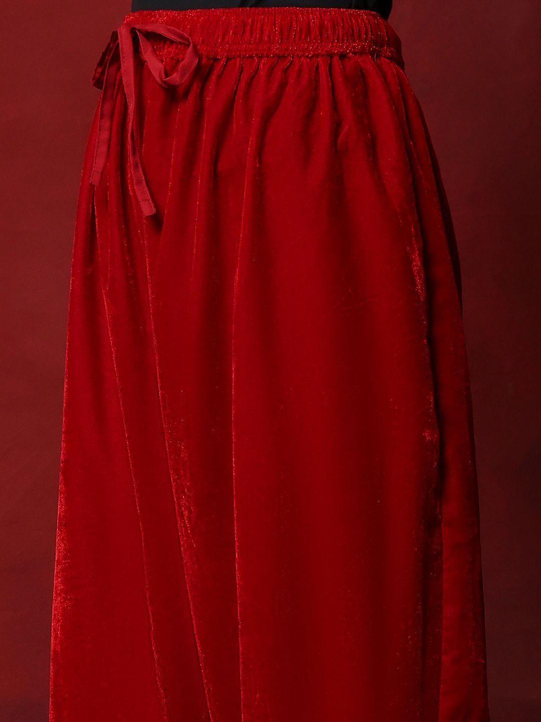 House of Chikankari Women Red Velvet Tilla Embroidered Kurta Set