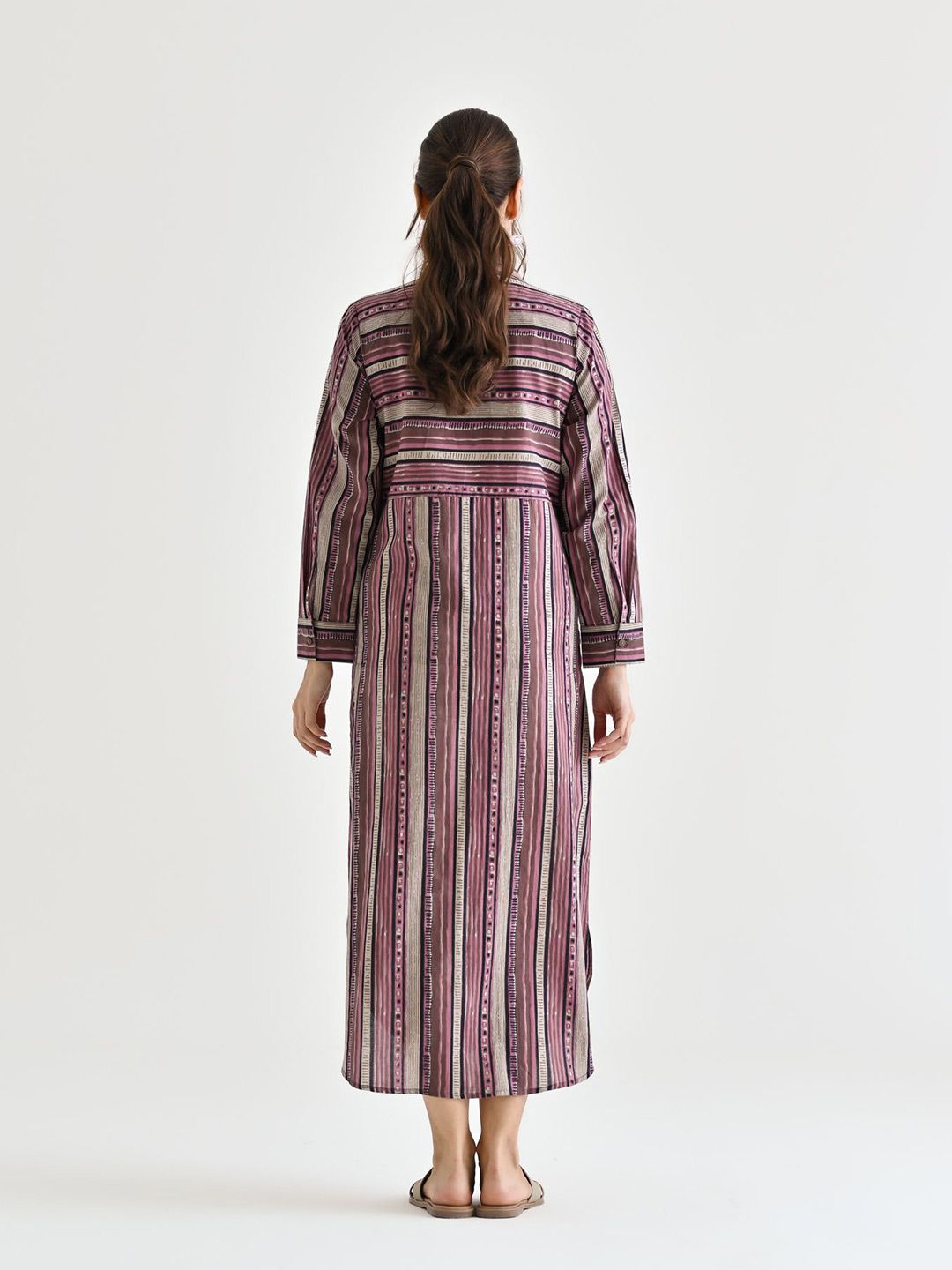 Rustorange Women Striped Cotton Shirt Collar Shirt Midi Dress