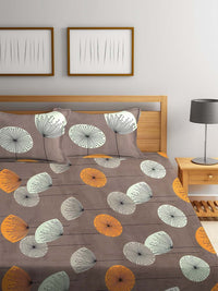 KLOTTHE Coklat Floral Cotton 210 TC King Fine 2 Cadar dengan 4 Sarung Bantal-98 x 85 inci