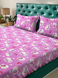 Myntra Elegant Homes Kids Purple Conversational Pure Cotton 400 TC King Fine Bedsheet with 2 Pillow Covers-98 x 89 inches