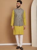 Anouk Green Woven Design Embroidered Regular Mandarin Collar Straight Kurta & Churidar