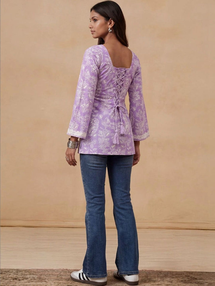 Kurta Bercetak Bunga Rumah Wanita Chikankari