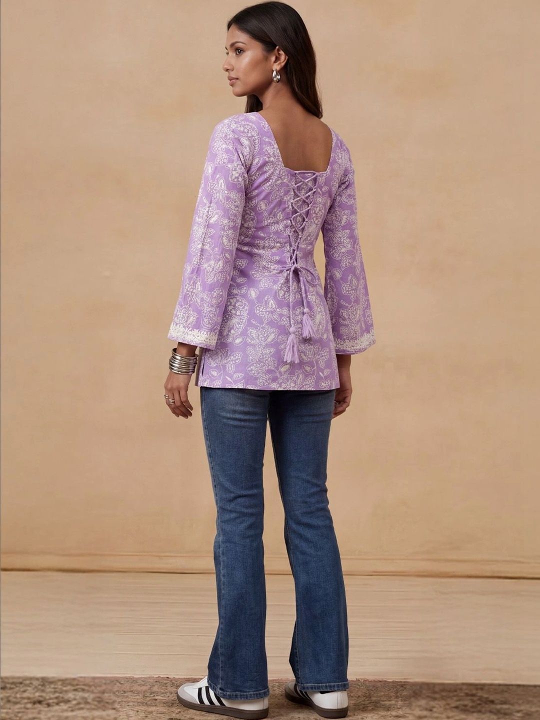 Kurta Bercetak Bunga Rumah Wanita Chikankari