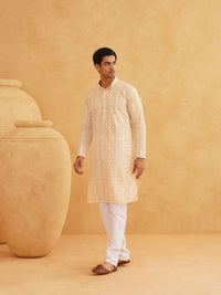 SOJANYA Floral Embroidered Sequinned Band Collar Pure Cotton Kurta With Churidar