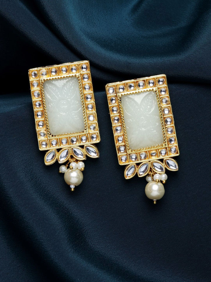 Anting-anting Jatuh Berbentuk Segiempat tepat Anouk Bersalut Emas Kundan