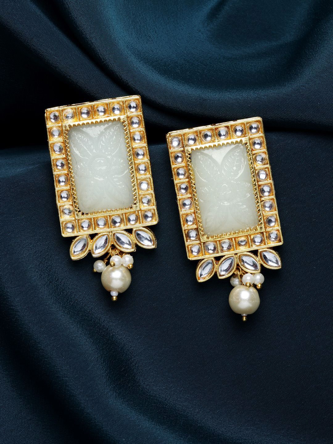Anting-anting Jatuh Berbentuk Segiempat tepat Anouk Bersalut Emas Kundan