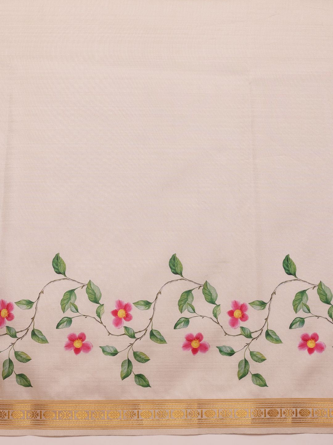 Silk Land Onam Special Floral Printed Kasavu Silk Saree