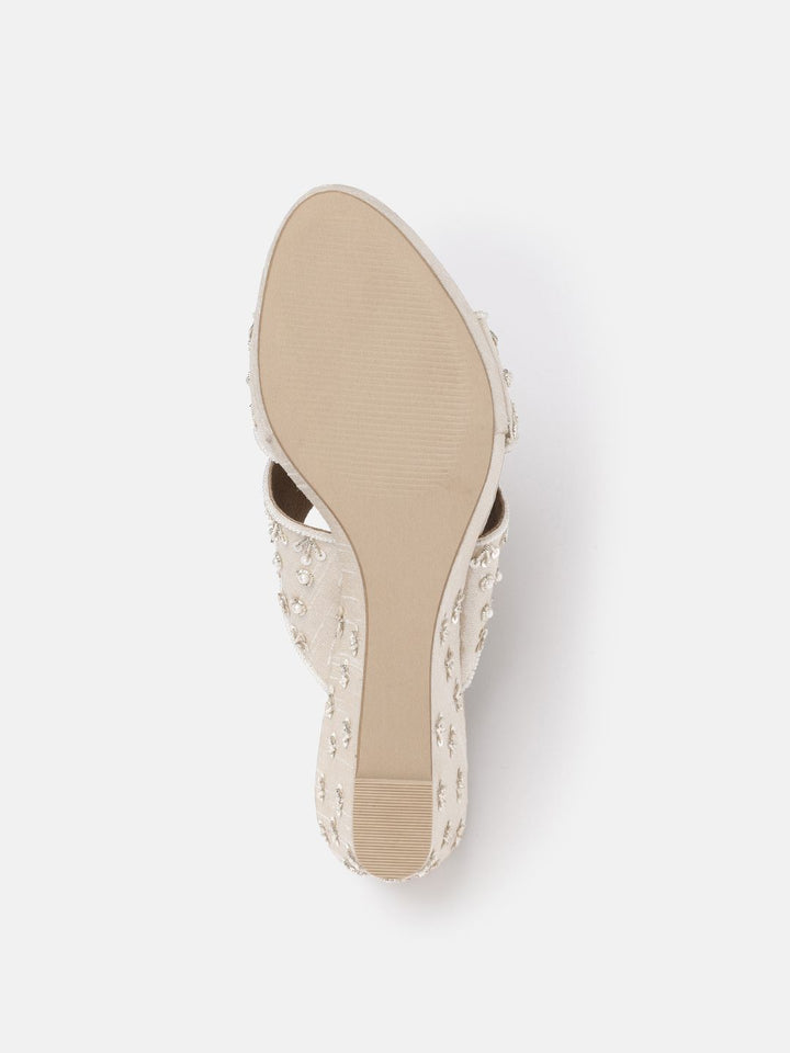 House of Pataudi Embellished Open Toe Wedge Heels