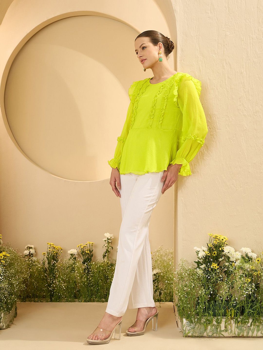 Antheaa Women Round Neck Chiffon Peplum Top