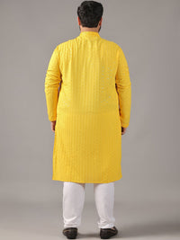 SOJANYA PLUS Size Floral Embroidered Band Collar Sequin Cotton Straight Kurta