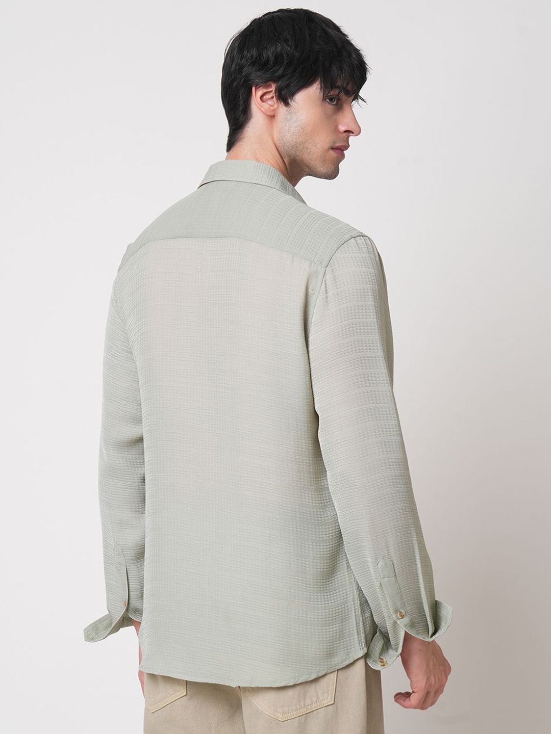 VASTRADO Men Classic Spread Collar Textured Slim Fit Casual Shirt