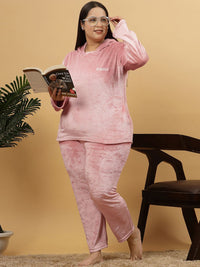 KLOTTHE Women Solid Plus Size Hooded Nightsuit