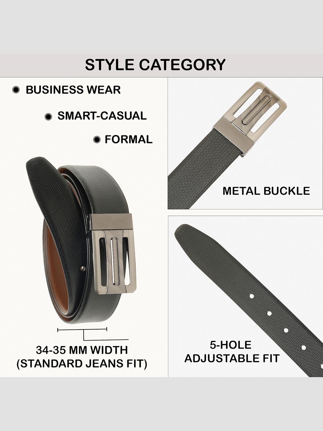 Teakwood Leathers Men Textured Leather Reversible Belt