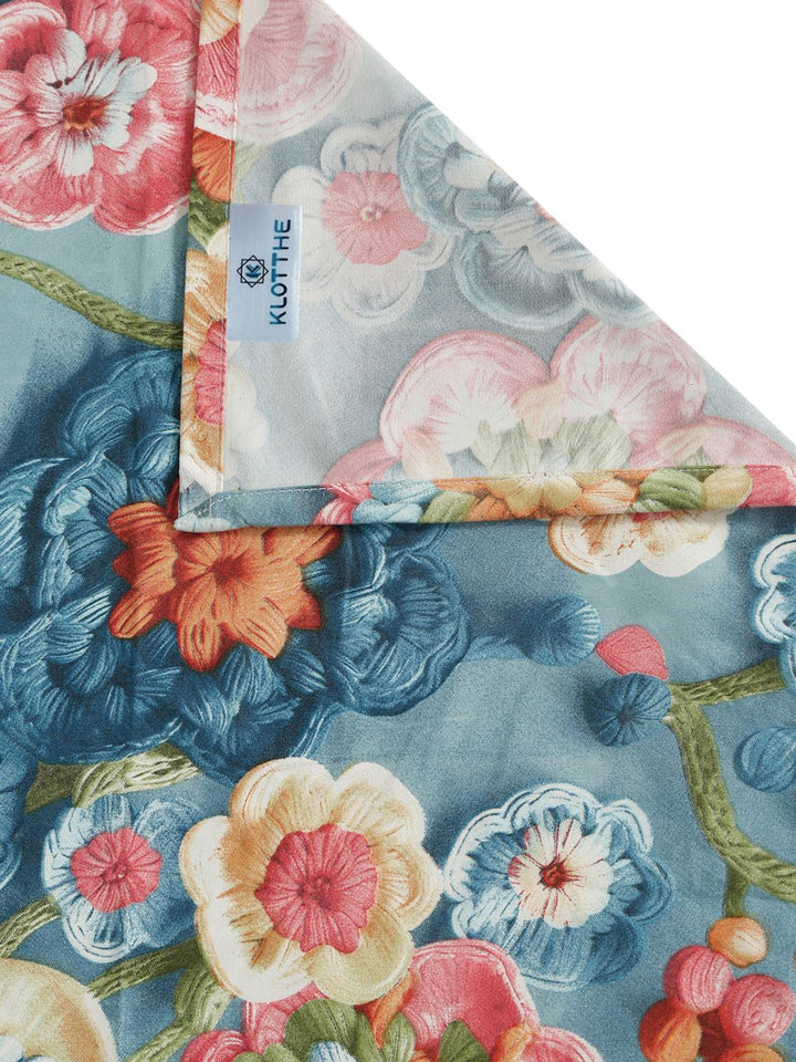 KLOTTHE Biru & Merah Bunga Bercetak 300 TC Cadar 7D Tunggal Dengan Sarung Bantal- 2.25mx1.5m