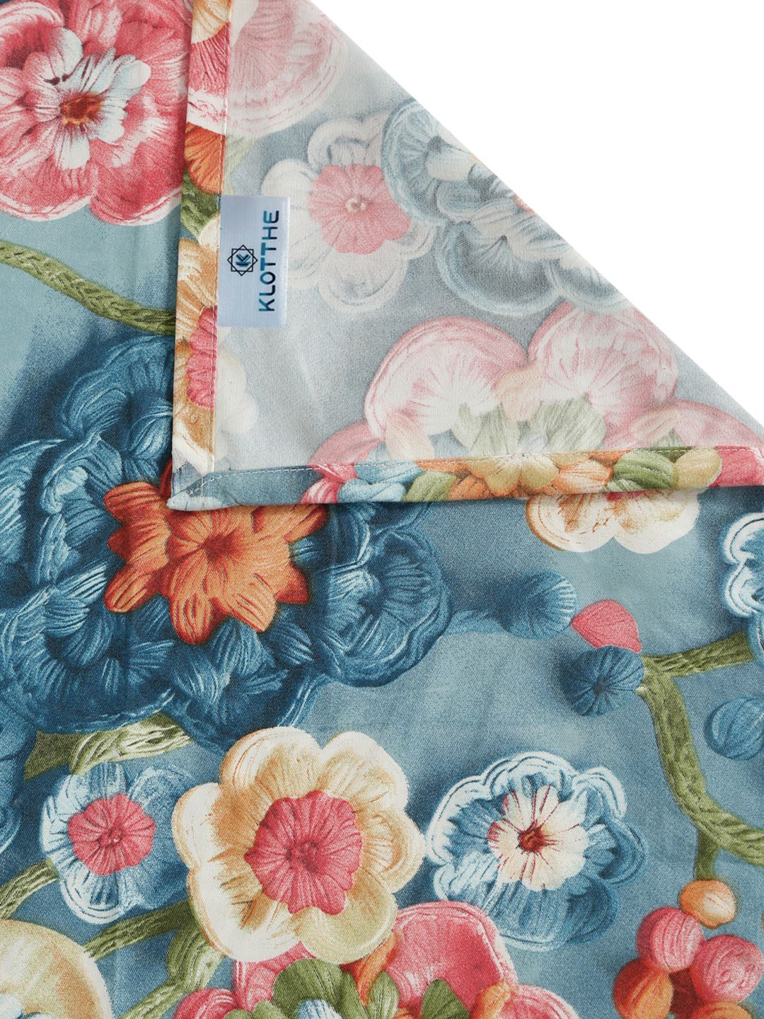 KLOTTHE Biru & Merah Bunga Bercetak 300 TC Cadar 7D Tunggal Dengan Sarung Bantal- 2.25mx1.5m