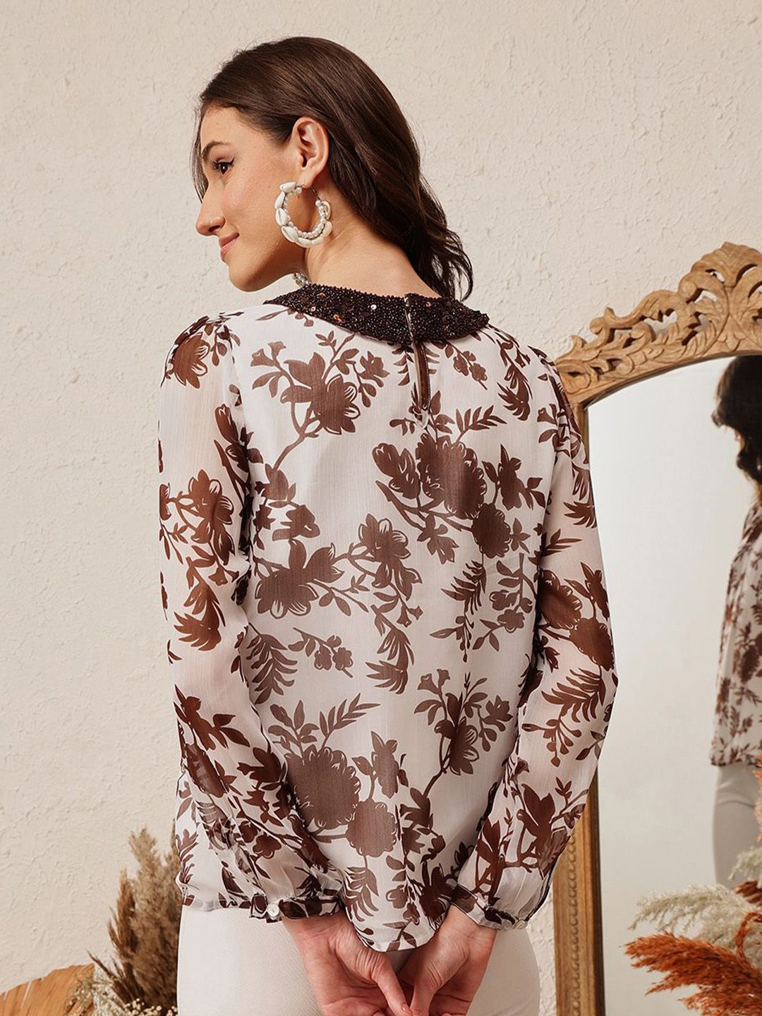 Quiero Women Floral Dicetak Peter Pan Collar atas
