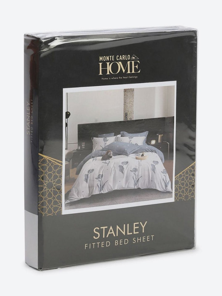 Monte Carlo Stanley Blue & White Floral Printed 144 TC King Bedsheet Set 1.85 m x 1.95 m