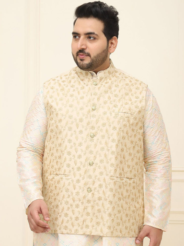 SOJANYA PLUS Lelaki Plus Size Printed Mandarin Collar Nehru Jaket