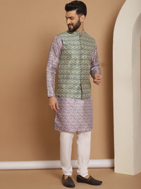 Anouk Striped Regular Jacquard Silk Printed Thread Work Straight Kurta with Churidar