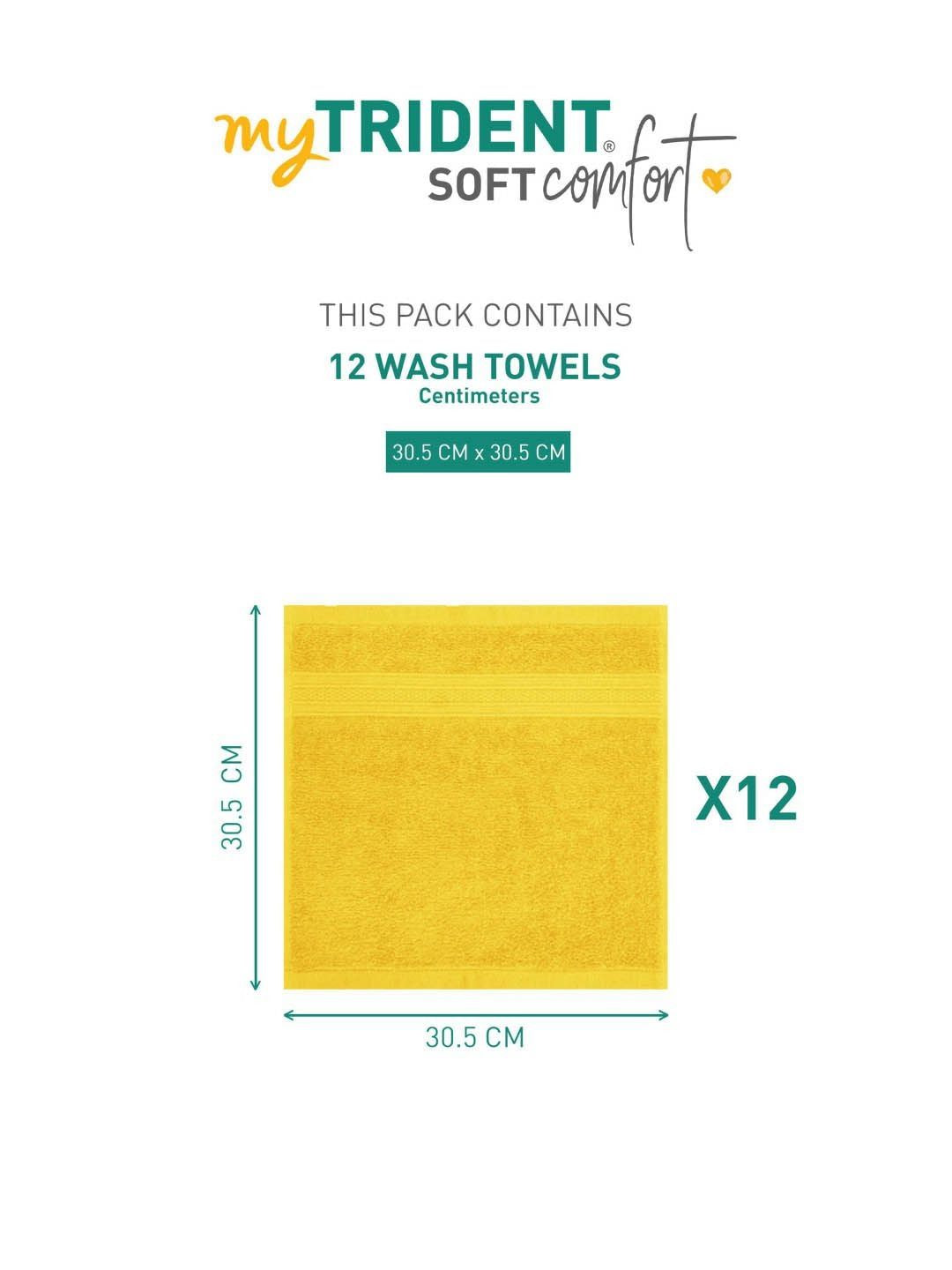 MYTRIDENT Yellow 12 Pieces 500 GSM Pure Cotton Face Towels