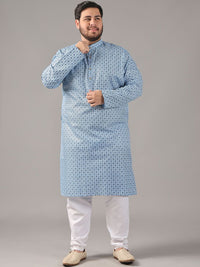 SOJANYA PLUS Plus Size Men Ethnic Motifs Printed Band Collar Straight Kurta With Pyjamas