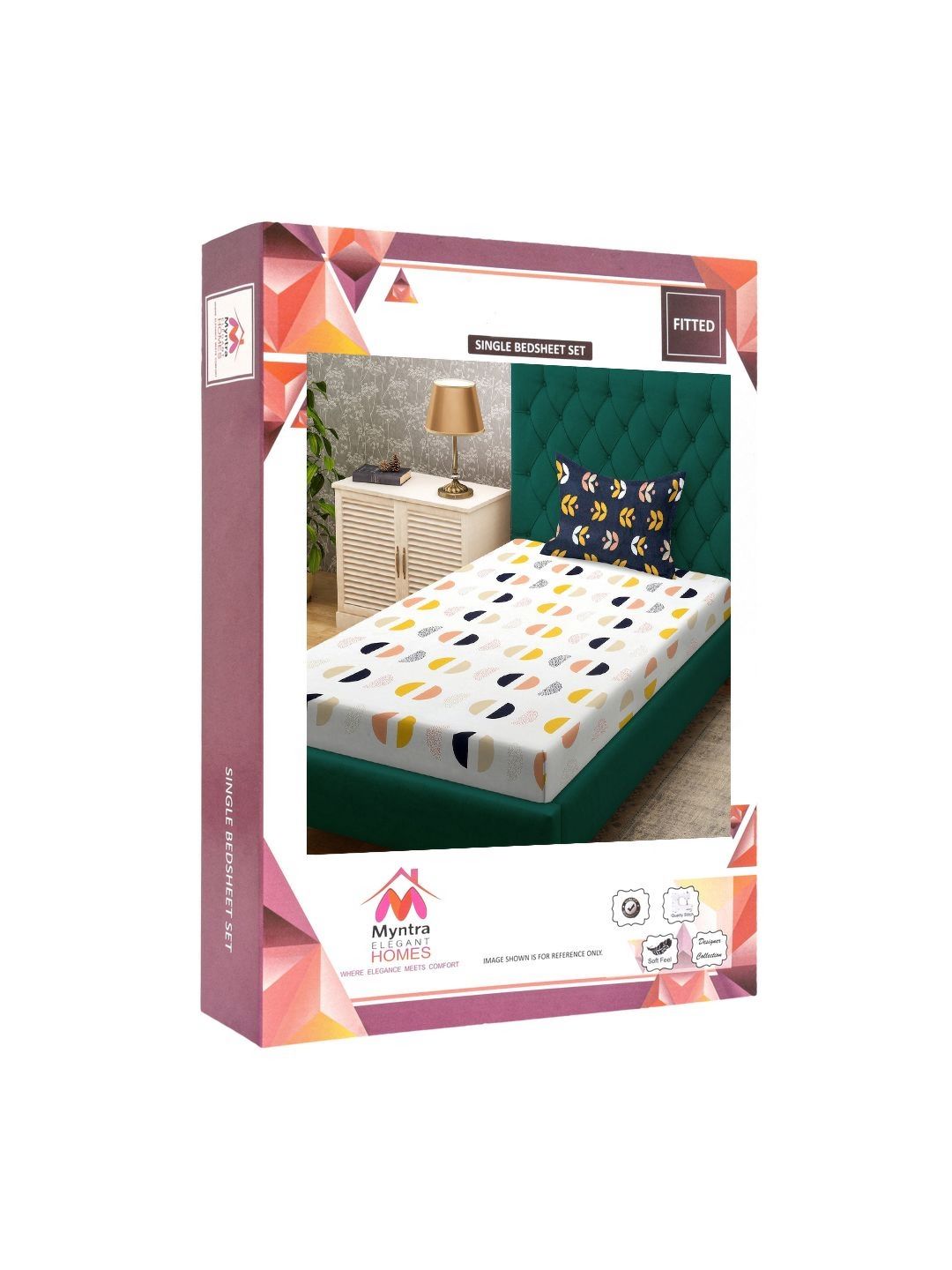 Myntra Elegant Homes White & Yellow Printed 300 TC Single Bedsheet Set 2.25 x 1.5 m